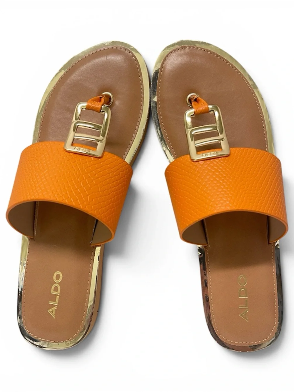 ALDO Women’s Orange Buckle Toe-Post Sandals (NWOT)